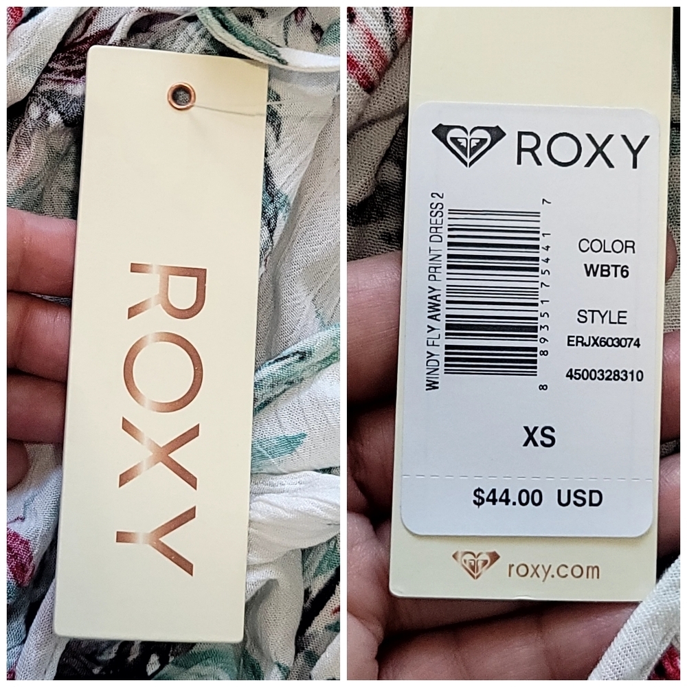 NEW Roxy Wind Fly Away Strappy Dress Tropical Print size XS oversized flowy - Picture 6 of 10